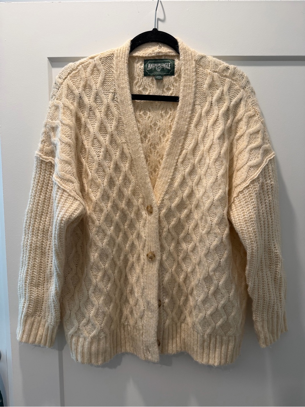 American Eagle Outfitters Cream Cable Knit Button Cardigan
